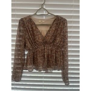 Women's Entro floral Peasant Blouse Size S peplum long sleeved